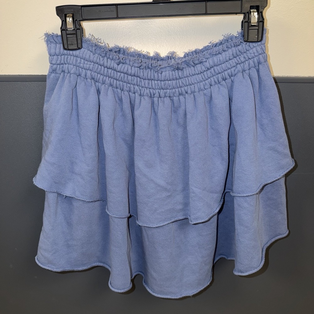 Aerie Slate Blue Ruffled Tiered Mini Skirt Size Size M Stretchy Waist